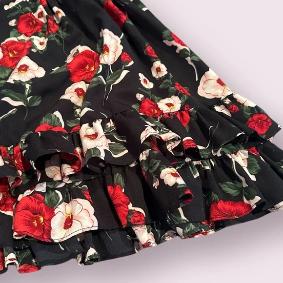 Girls Red And Black Dream Floral Dress with Ruffle Accents And Cut Out Sz 4 - Picture 3 of 11